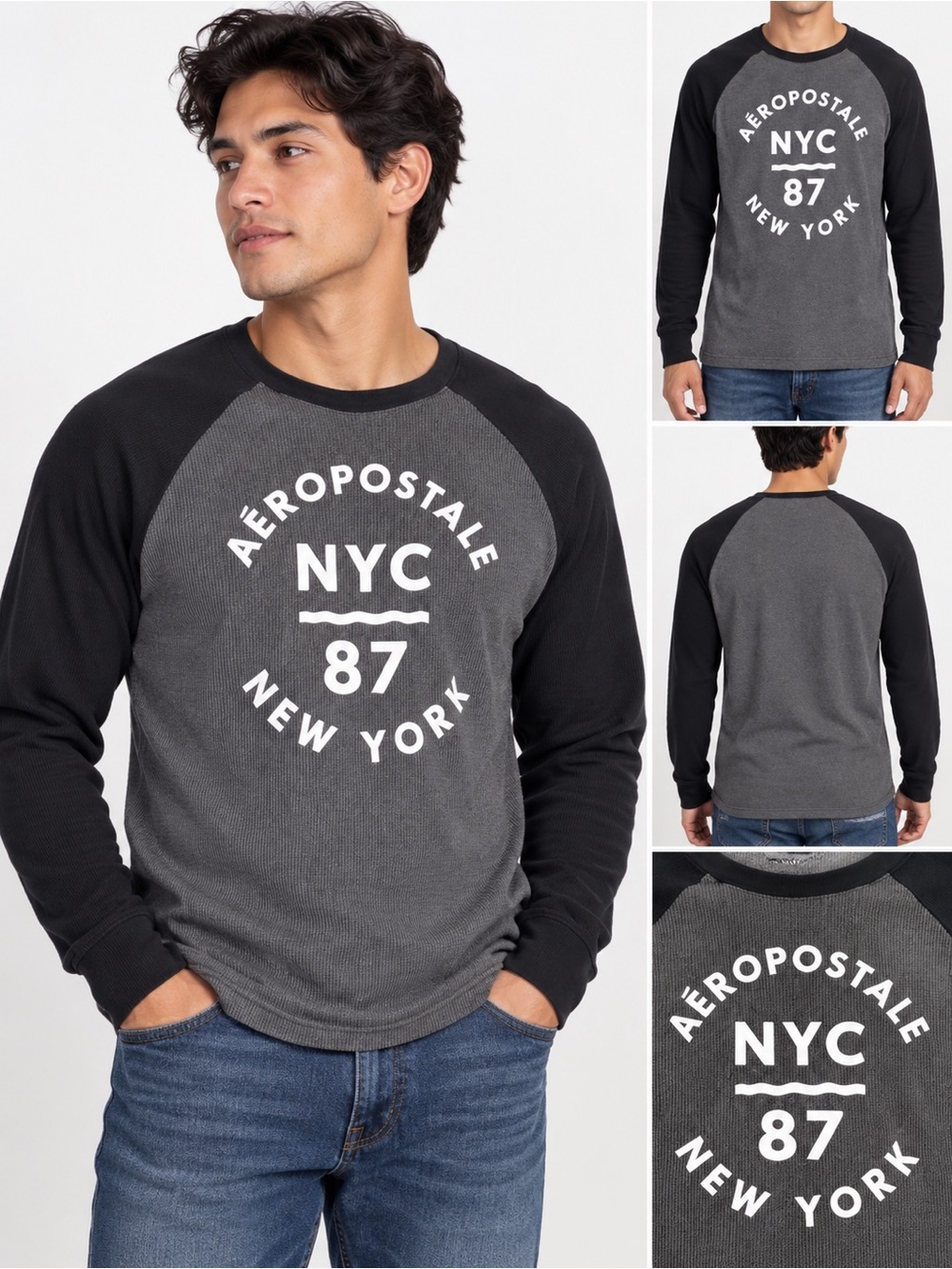 Aeropostale | Men’s Black & Gray Long Sleeve Raglan/Thermal Shirt | Size X-Large